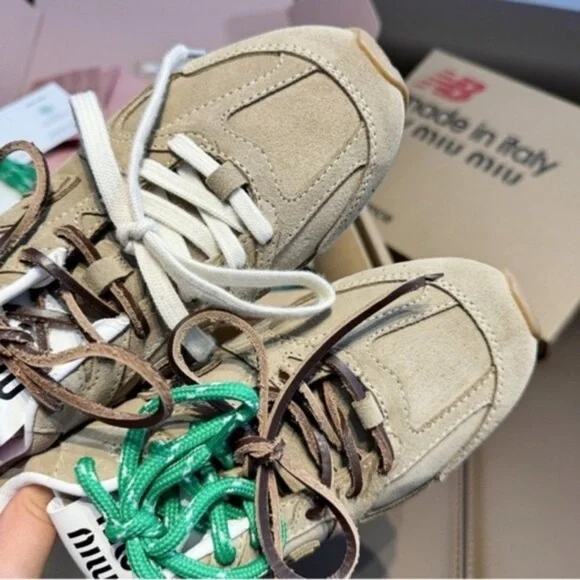 Miu Miu Beige and Green Sneakers - Picture 4 of 9